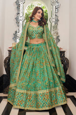 Amazing Green Color Organza Fabric Wedding Lehenga