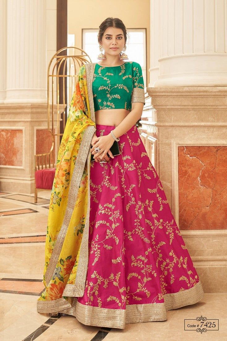 Beautiful Beige Color Art Silk Fabric Fancy Thread Embroidered Wedding Wear  Lehenga Choli