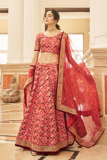 Amazing Red Color Art Silk Fabric Wedding Lehenga