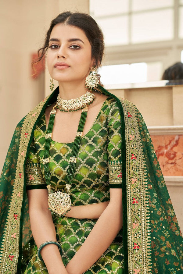 Amazing Green Color Art Silk Fabric Wedding Lehenga