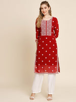 Charming Red Color Georgette Fabric Kurti
