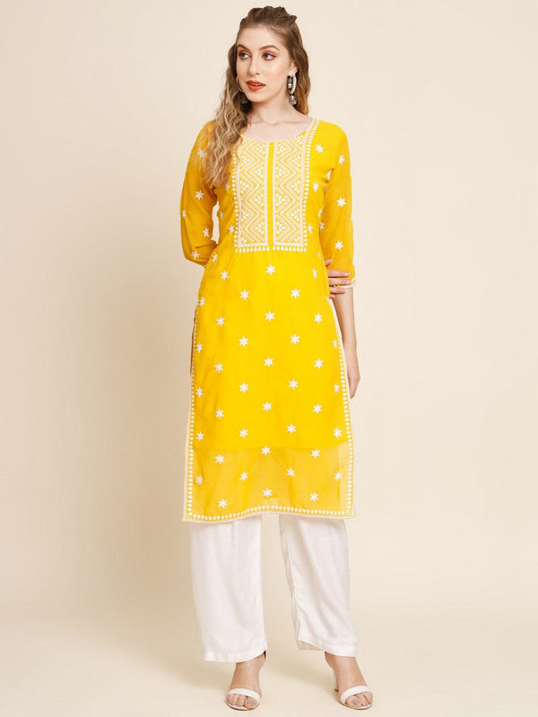 Charming Yellow Color Georgette Fabric Kurti