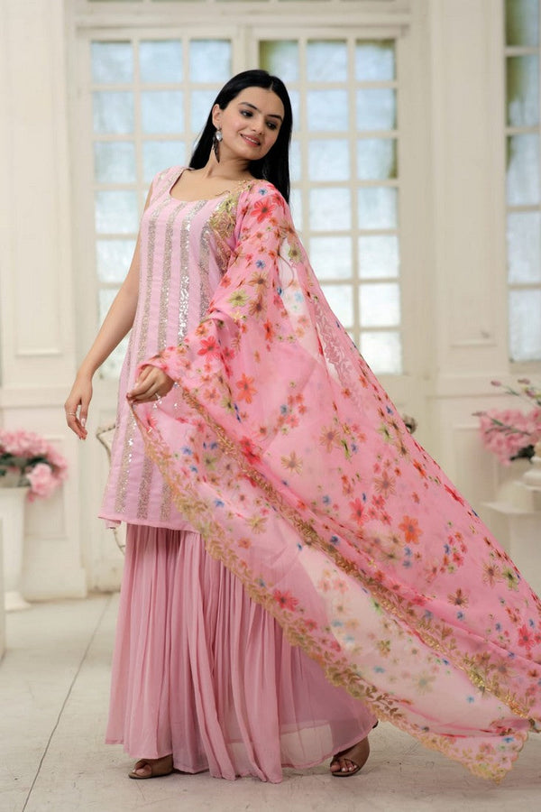 Ideal Pink Color Blooming Fabric Partywear Suit