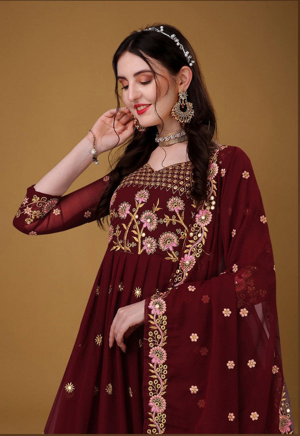 Radiant Maroon Color Georgette Fabric Gown