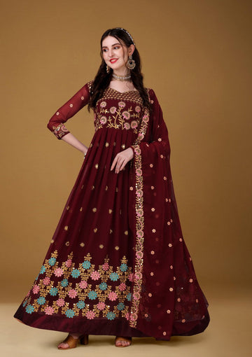 Radiant Maroon Color Georgette Fabric Gown