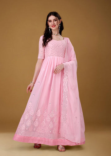 Radiant Pink Color Georgette Fabric Gown