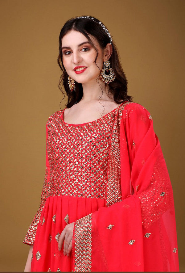 Radiant Red Color Georgette Fabric Gown