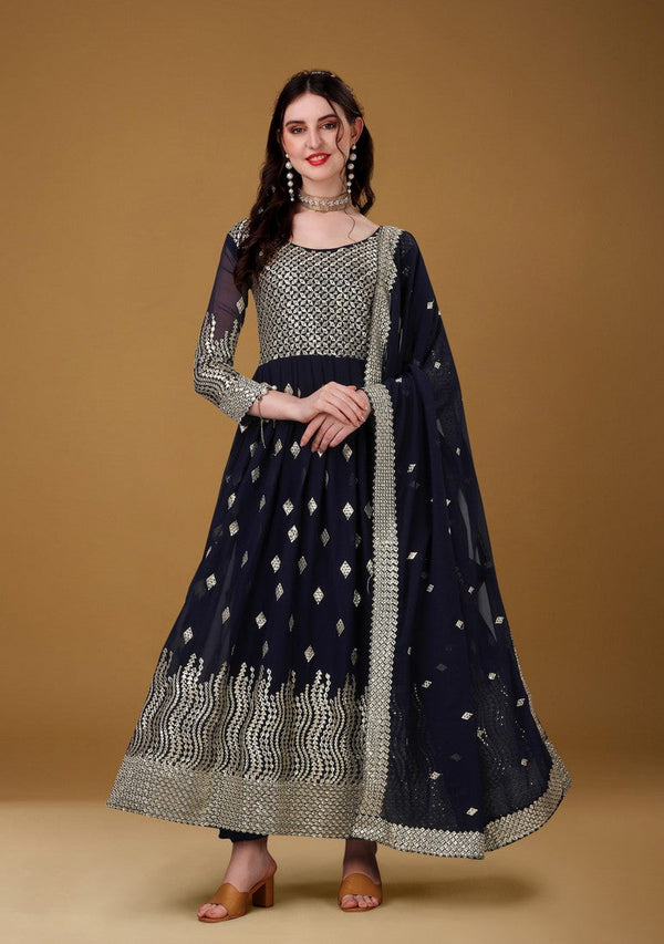 Radiant Navy Blue Color Georgette Fabric Gown