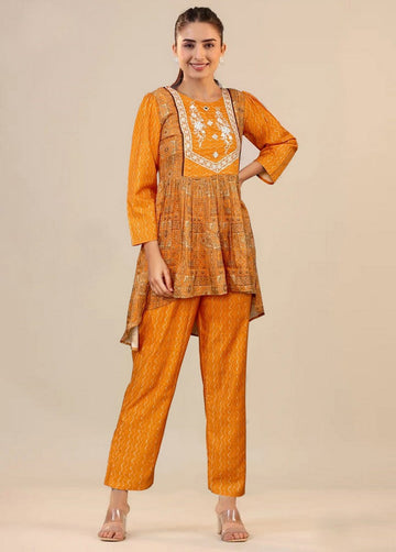 Dazzling Orange Color Muslin Fabric Cord Set