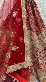 Wonderful Red Color Velvet Fabric Wedding Lehenga