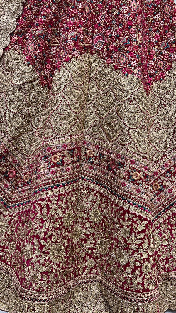 Wonderful Magenta Color Velvet Fabric Wedding Lehenga