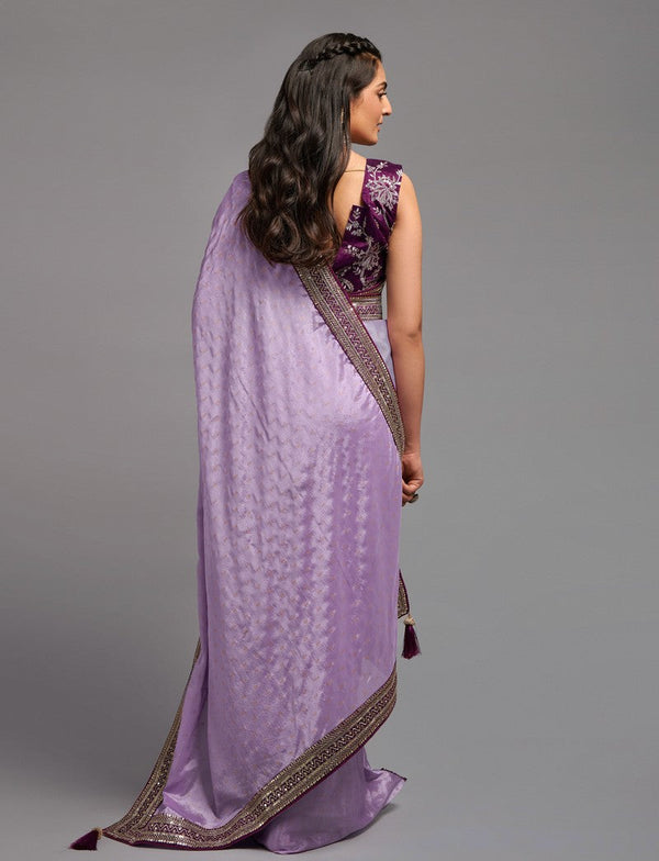Desirable Voilet Color Chinon Fabric Partywear Saree
