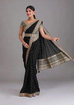 Amazing Black Color Chinon Fabric Partywear Saree