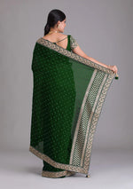 Amazing Green Color Chinon Fabric Partywear Saree