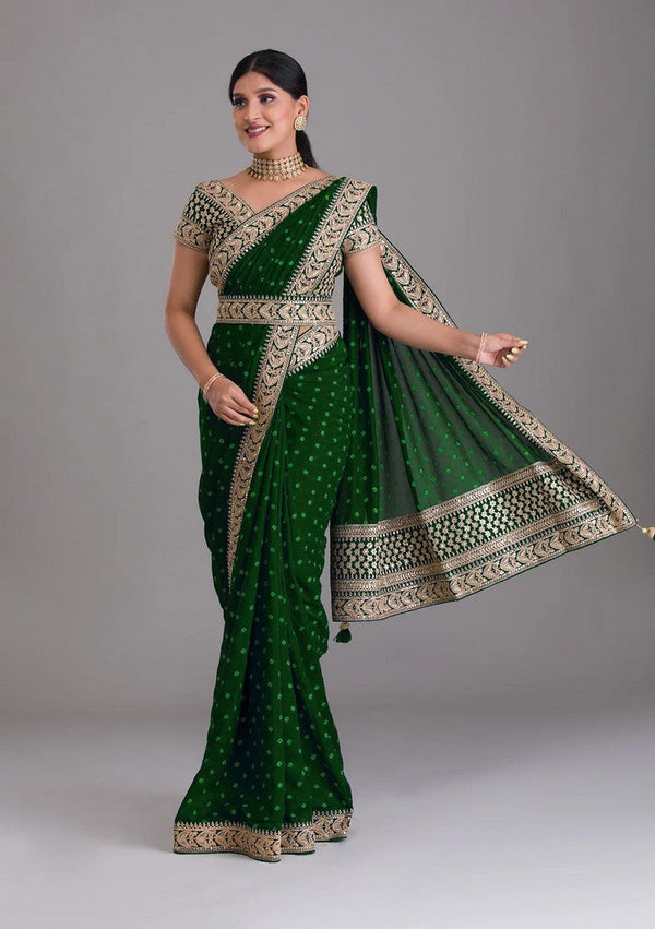 Amazing Green Color Chinon Fabric Partywear Saree