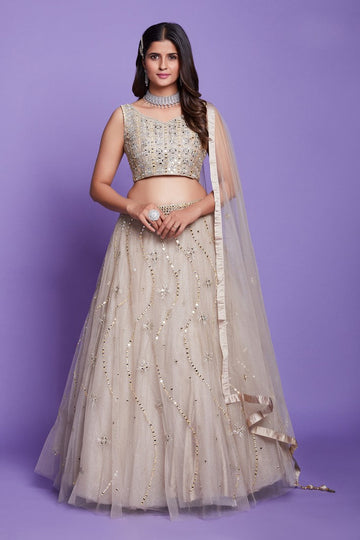Lovely Beige Color Silk Fabric Party Wear Lehenga