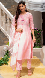 Dazzling Pink Color Silk Fabric Casual Suit