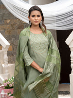 Dazzling Green Color Silk Fabric Casual Suit