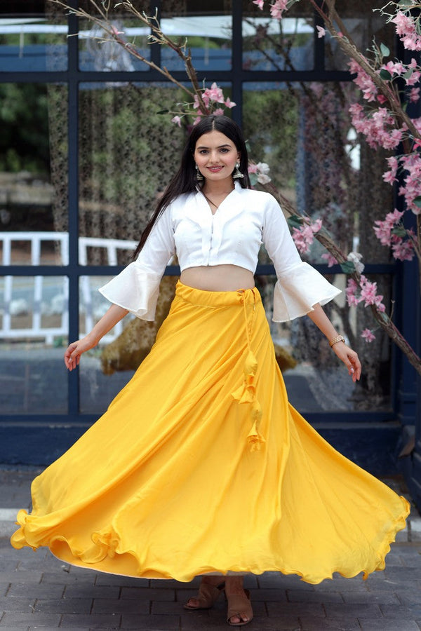 Lovely Yellow Color Chinon Fabric Designer Lehenga