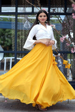 Lovely Yellow Color Chinon Fabric Designer Lehenga