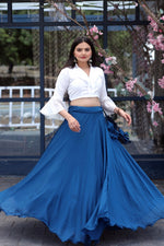 Lovely Blue Color Chinon Fabric Designer Lehenga