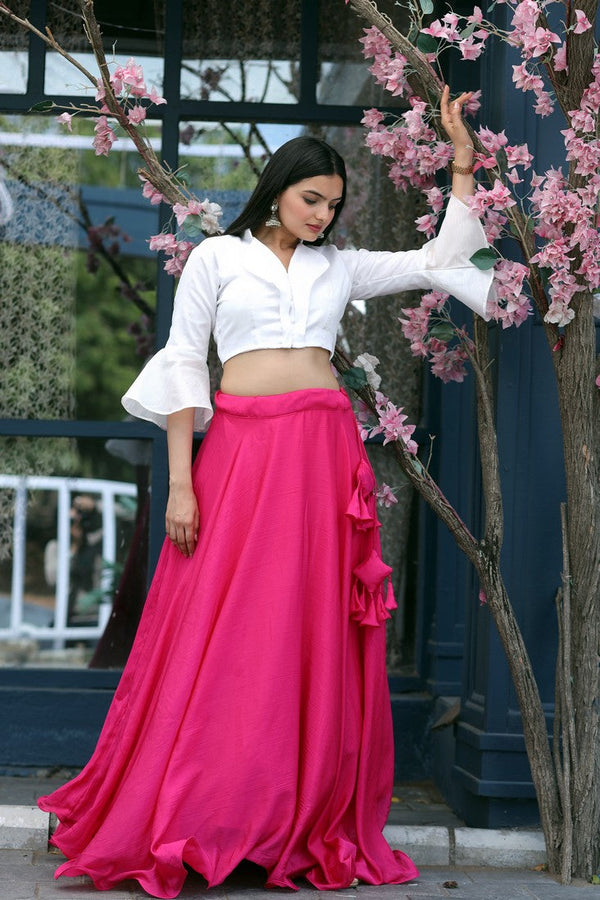 Lovely Pink Color Chinon Fabric Designer Lehenga