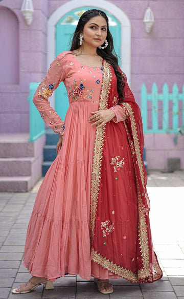 Amazing Red Color Georgette Fabric Gown