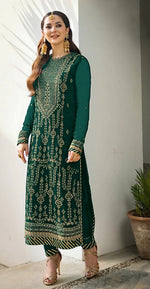 Dazzling Green Color Georgette Fabric Partywear Suit