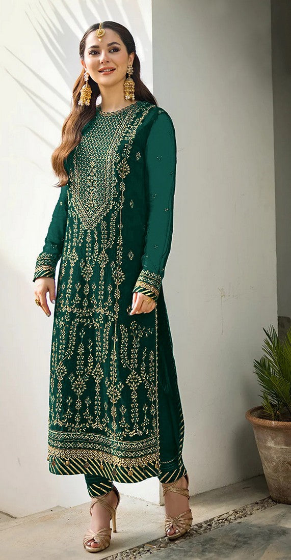 Dazzling Green Color Georgette Fabric Partywear Suit