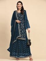 Pleasing Teal Color Georgette Fabric Partywear Suit