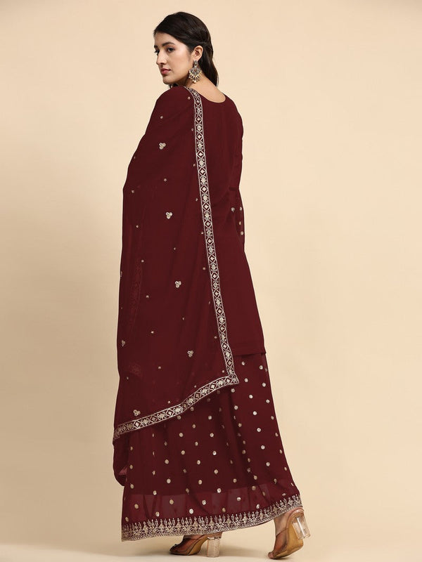 Pleasing Maroon Color Georgette Fabric Partywear Suit