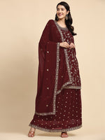 Pleasing Maroon Color Georgette Fabric Partywear Suit