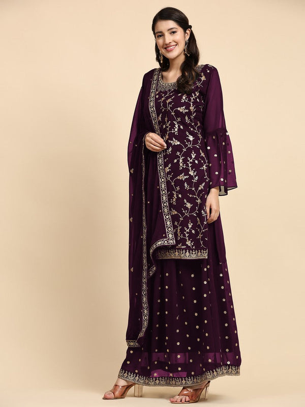 Pleasing Voilet Color Georgette Fabric Partywear Suit