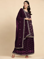 Pleasing Voilet Color Georgette Fabric Partywear Suit