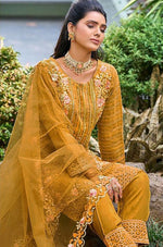 Dazzling Yellow Color Georgette Fabric Partywear Suit