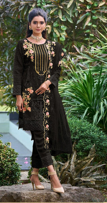 Dazzling Black Color Georgette Fabric Partywear Suit