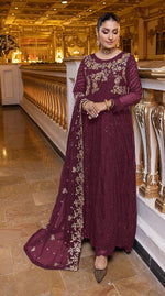 Elegant Voilet Color Georgette Fabric Partywear Suit