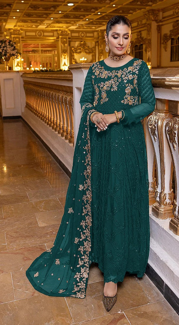 Elegant Green Color Georgette Fabric Partywear Suit