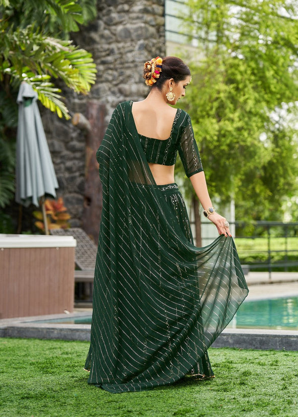 Captivating Green Color Georgette Fabric Party Wear Lehenga