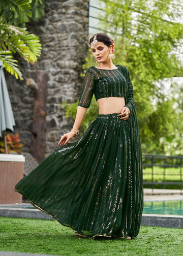 Captivating Green Color Georgette Fabric Party Wear Lehenga