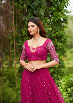 Captivating Magenta Color Georgette Fabric Party Wear Lehenga