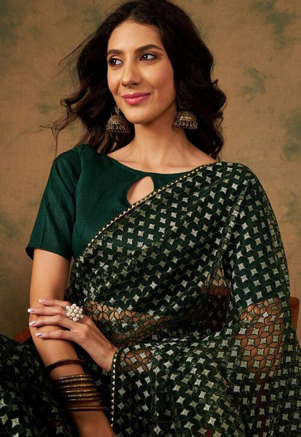 Angelic Green Color Net Fabric Casual Saree
