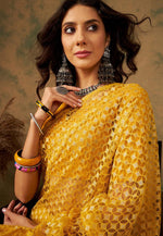 Angelic Yellow Color Net Fabric Casual Saree