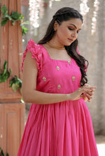 Splendid Pink Color Silk Fabric Gown
