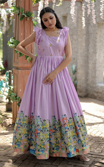 Splendid Purple Color Silk Fabric Gown