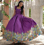 Splendid Purple Color Silk Fabric Gown