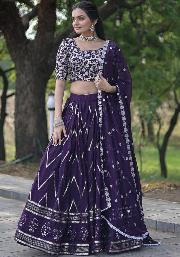 Superb Voilet Color Blooming Fabric Party Wear Lehenga