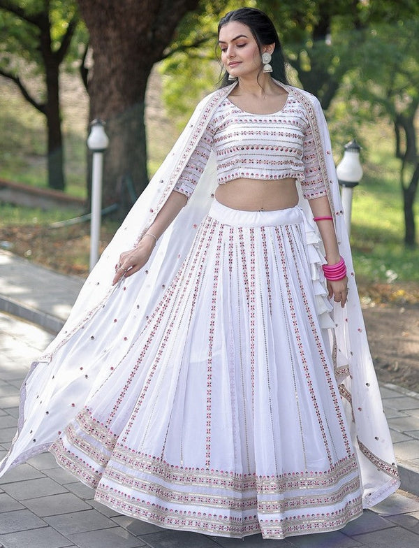 Superb White Color Georgette Fabric Party Wear Lehenga