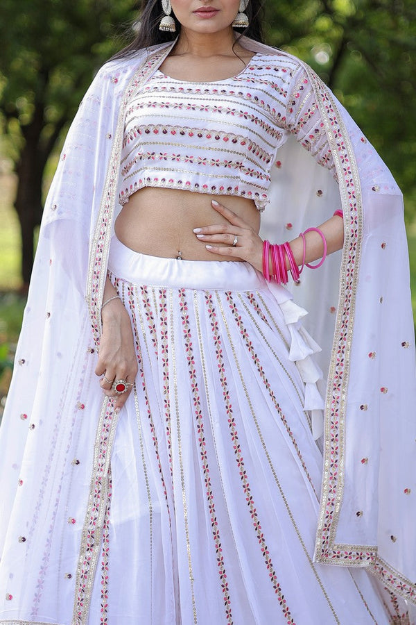 Superb White Color Georgette Fabric Party Wear Lehenga