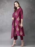Amazing Wine Color Cotton Fabric Casual Suit